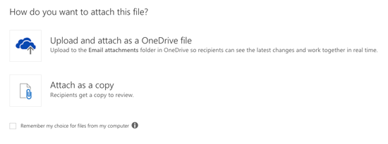 Click Upload and attach as a OneDrive file