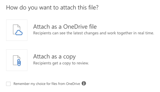 Click Attach as a OneDrive file