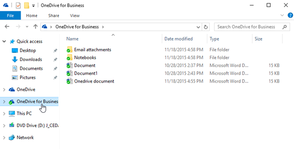 Click OneDrive for Business