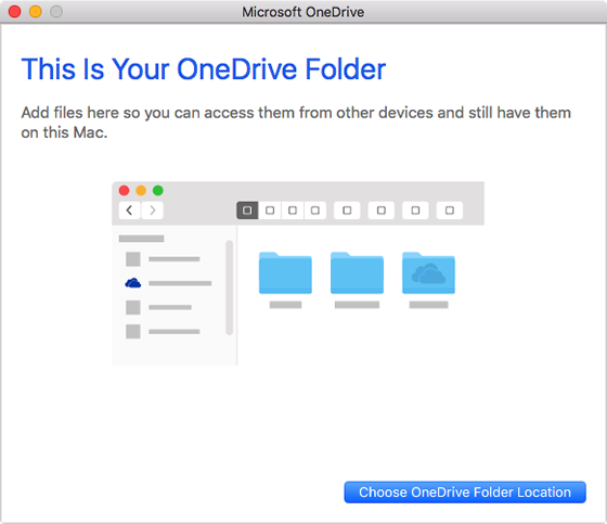 prompt to choose a folder for OneDrive files