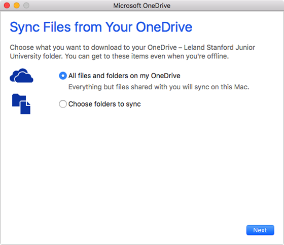 choose files to sync to OneDrive