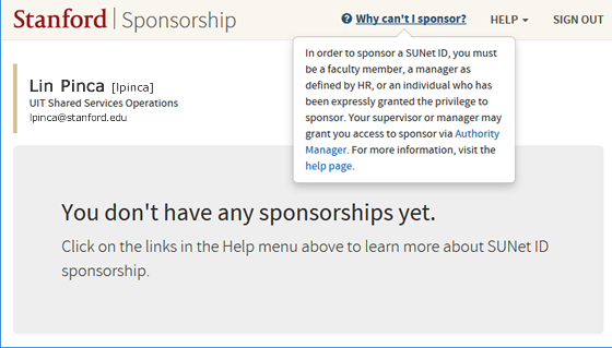 screen showing that you do not have permission to sponsor