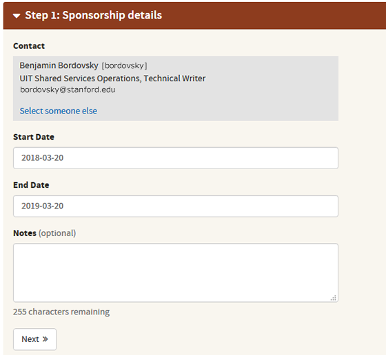 Sponsor a shared email details page