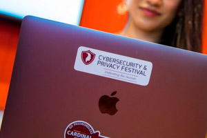 Cyberfest sticker on a laptop