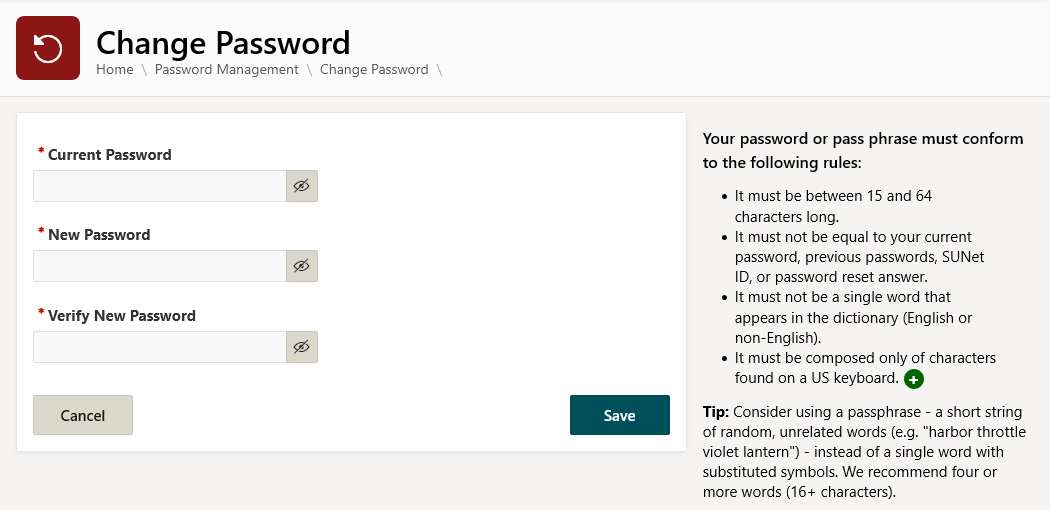 New Change Password instructions on Stanford Accounts