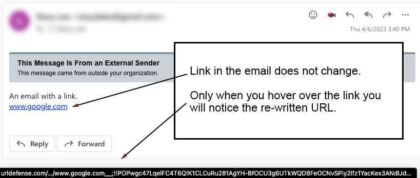 Screenshot: A Rewritten URL Can Be Identified When Hovering