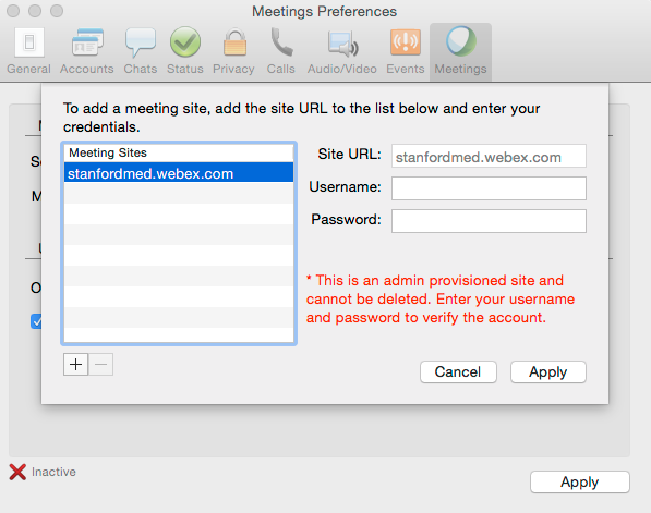 Enter your cloud Jabber username and password and then click Apply.