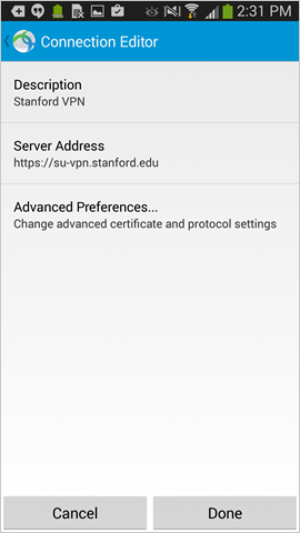 Stanford VPN settings