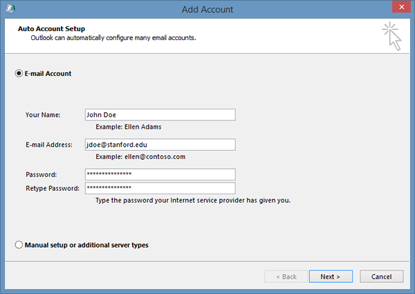 outlook email account windows 365 office setup configure configuration password settings address add name edu office365 ovh manual when stanford