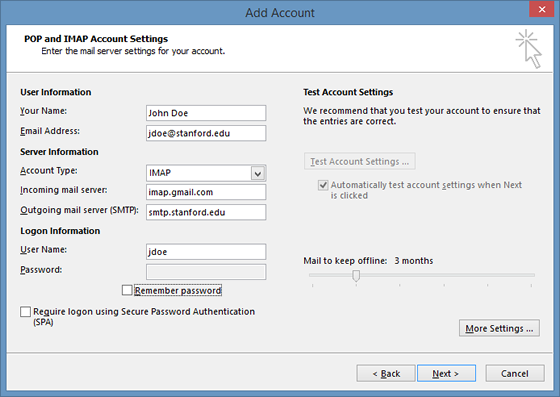 How To Set Up Outlook For Windows For Stanford Google Mail University IT   Imap Settings 