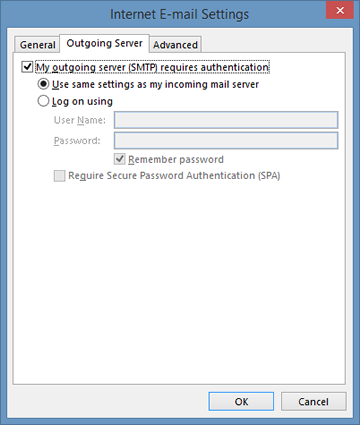 outgoing server settings