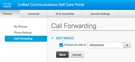 Select voicemail or enter a phone number and then click save. 