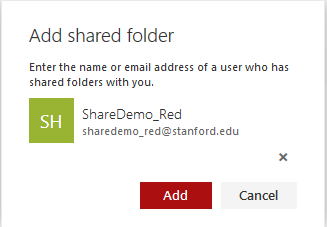 enter the email address of the shared folder