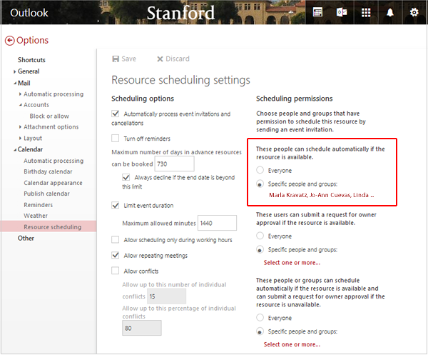 resource scheduling settings