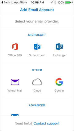 choose Office 365 as the account type