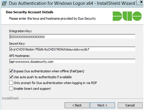 Duo Security Account Details screen