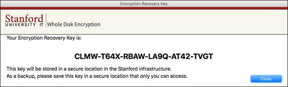 display of encryption recovery key