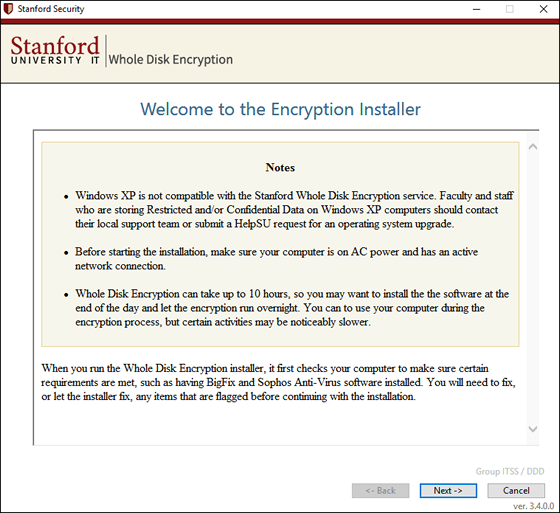 Welcome to the Encryption Installer screen