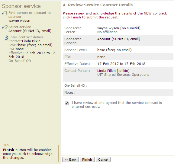 review the service contract details