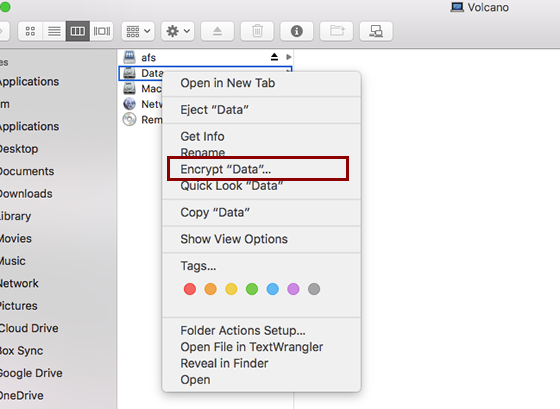 choose to encrypt a partition from Finder