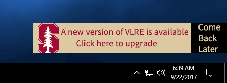 message notifying you that a new version of VLRE is available for download
