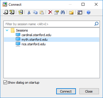 connect window with new session displayed