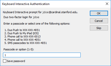 choose an option to use for two-step authentication