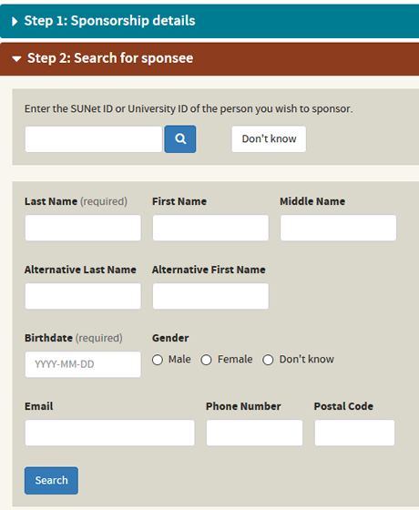 search for a person record as part of the process for sponsoring a person