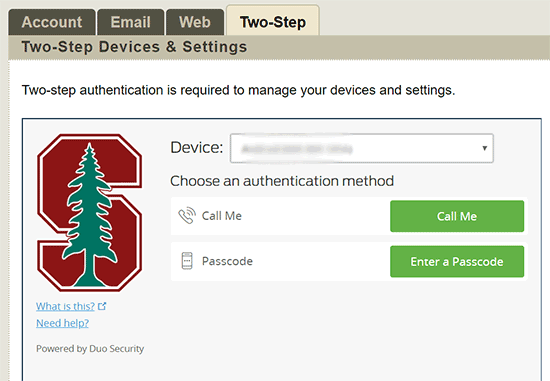 Image of screen requesting authentication to access the My Settings screen
