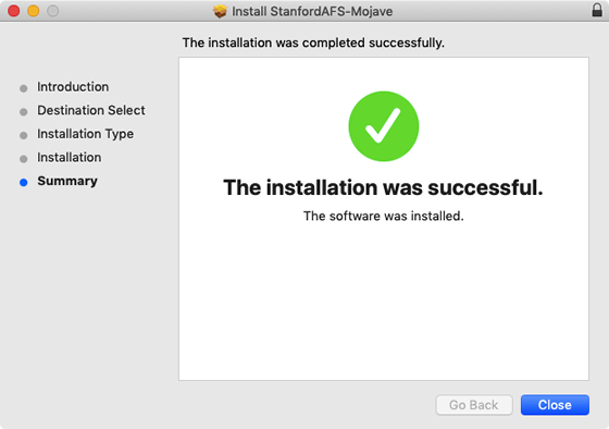 notice that installation was successful
