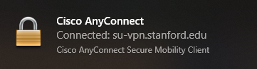 message saying that Cisco AnyConnect is connected to su-vpn.stanford.edu