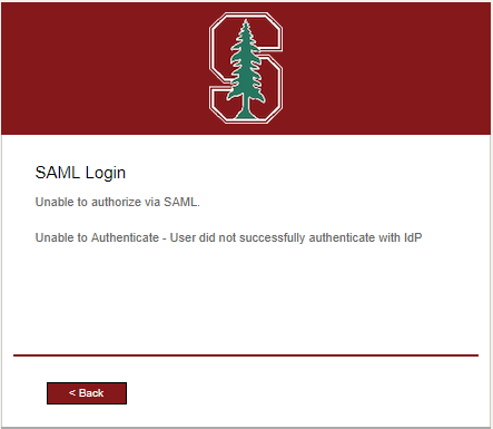 Unable to Athenticate via SAML error message
