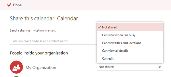 change setting so that calendar is not shared with your organization