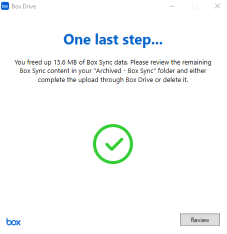 Box sync pop up window