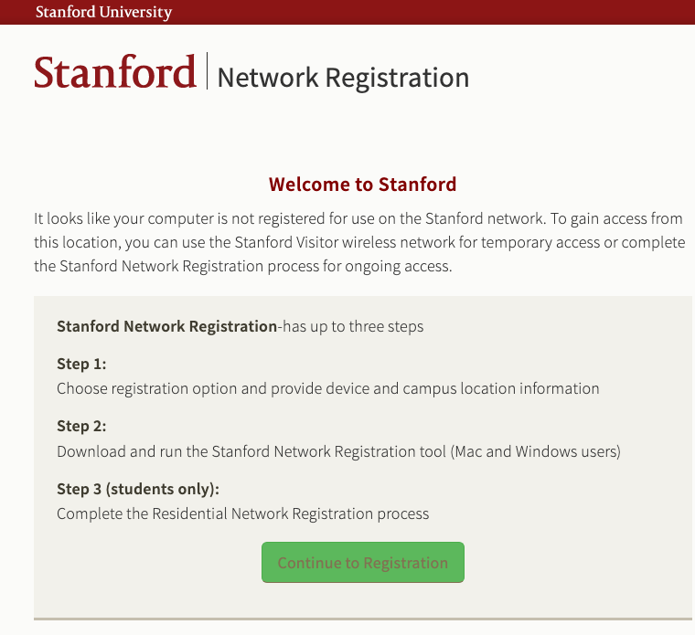 begin network self-registration