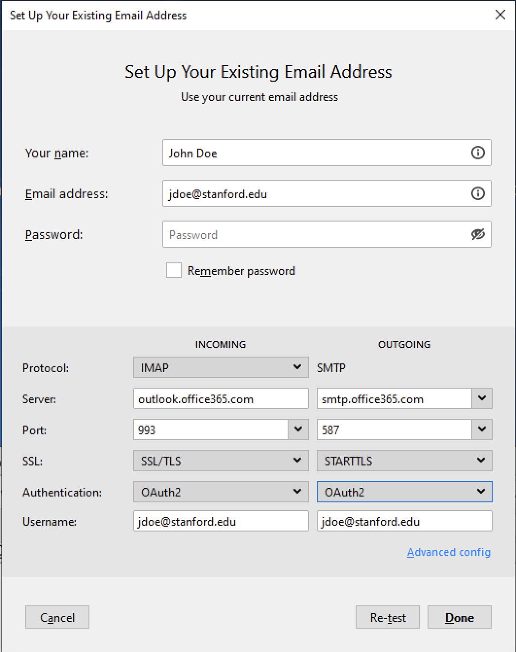 How to Configure Thunderbird for Office 365 Using IMAP (Oauth2) |  University IT