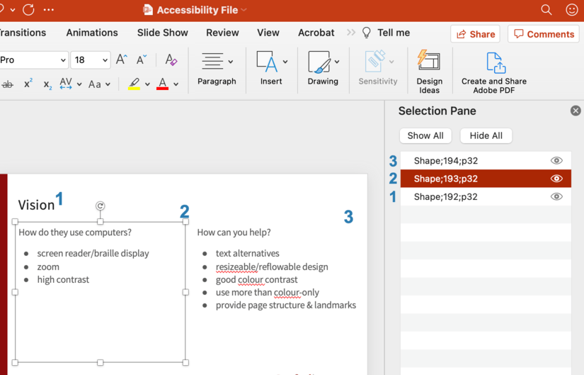 Screenshot Microsoft PowerPoint arrange menu