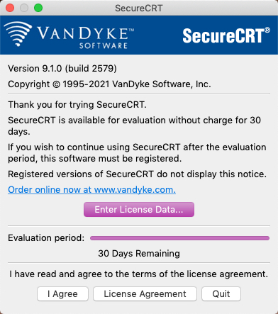 SecureCRT License Agreement menu.