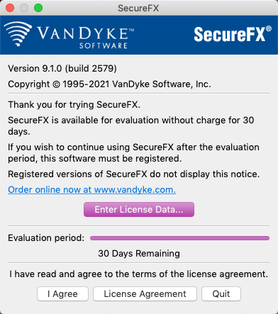SecureFX License Agreement menu.