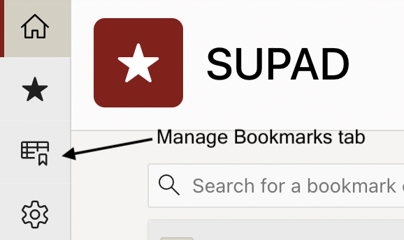 Arrow points to manage bookmarks tab icon