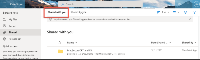 files shared with you
