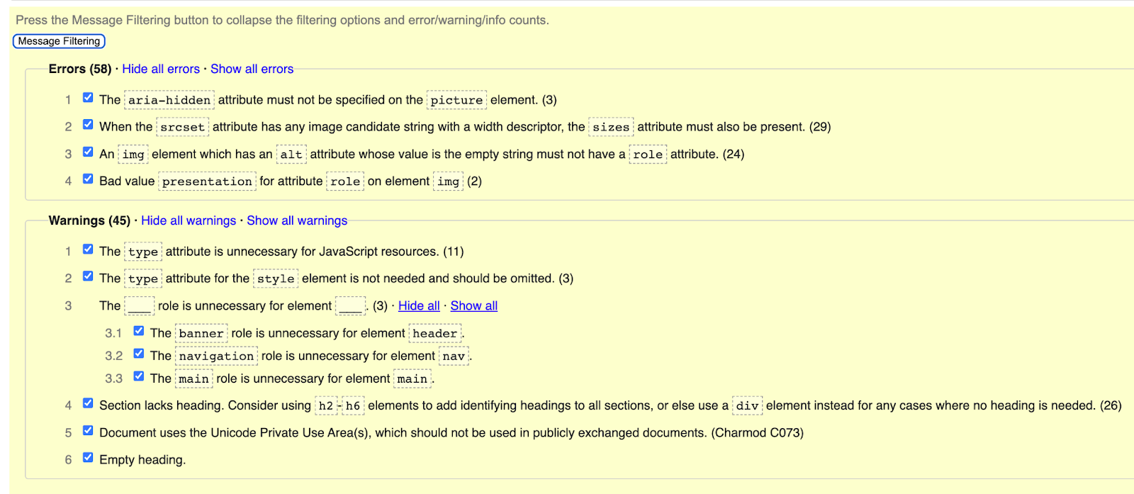 Screenshot of W3C Validator