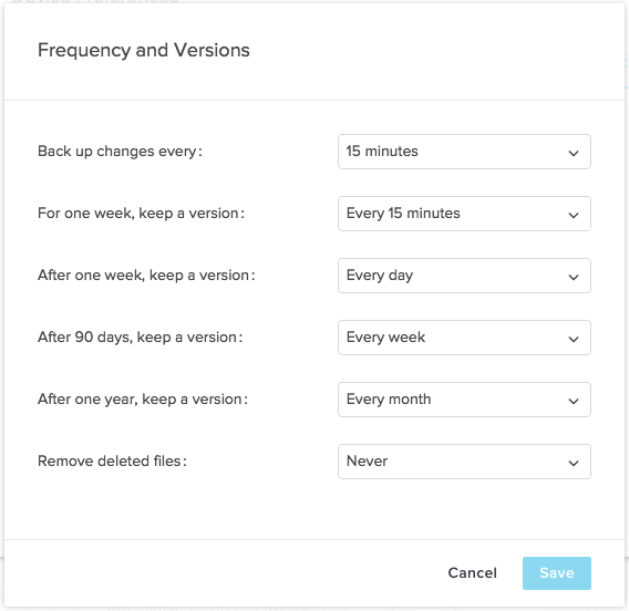 CrashPlan Frequency and Version Settings