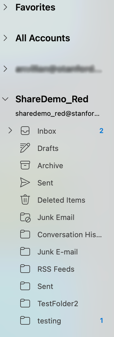 shared mailbox in Outlook navigation pane.