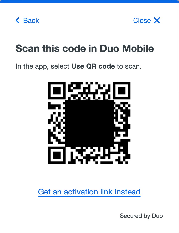 Image of QR barcode screen