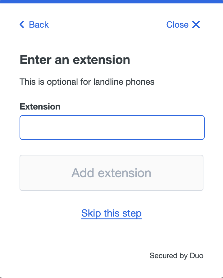 Image of screen to enter your extension
