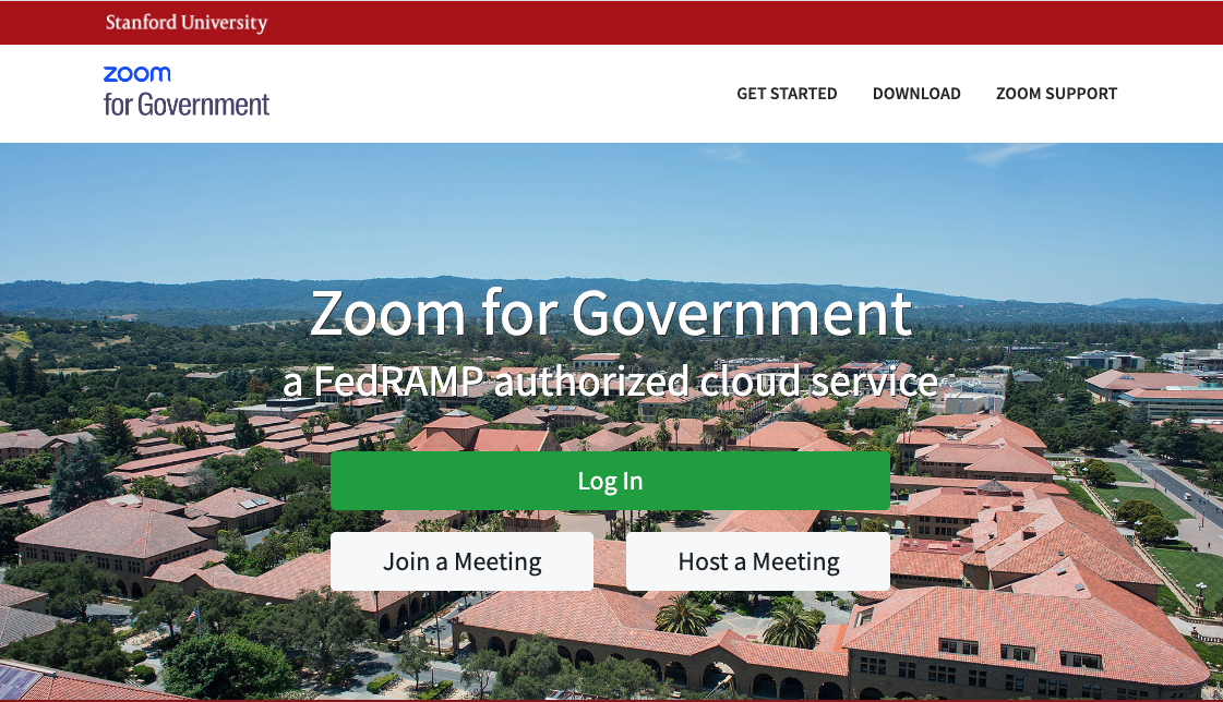 Zoom for Government webpage with the Log in button highlighted.