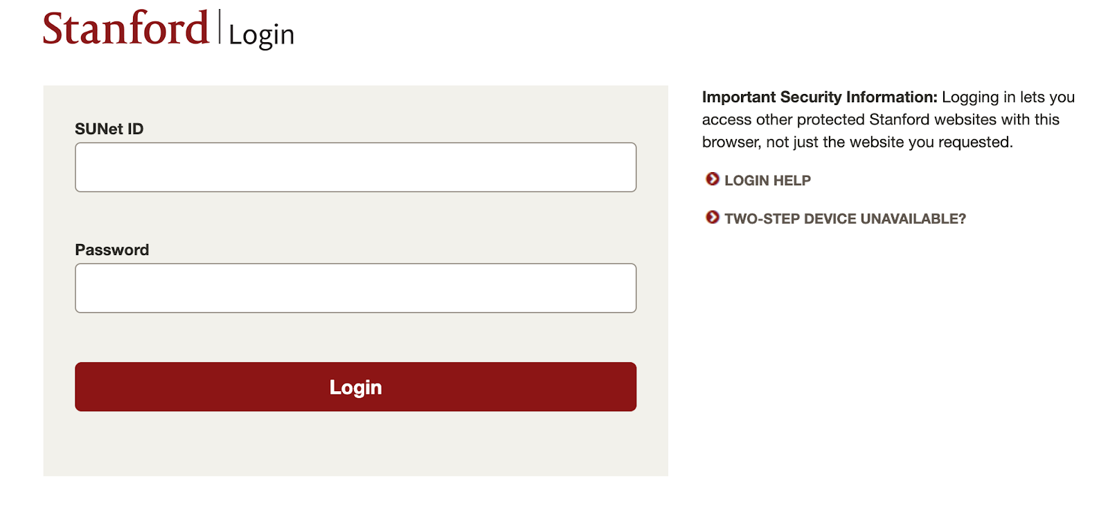 Stanford Web Authentication screenshot