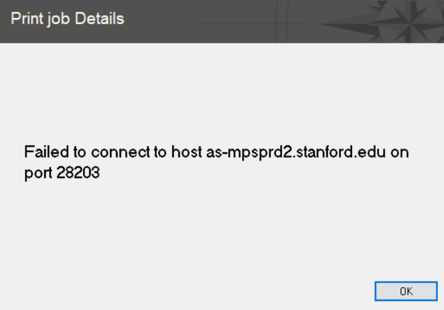 Failed to connect to host popup server message on Windows