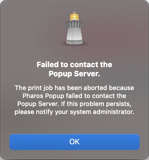 Failed to contact the Popup Server message on Mac